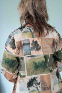 Woman wearing MegNatureStudies patterned jacket