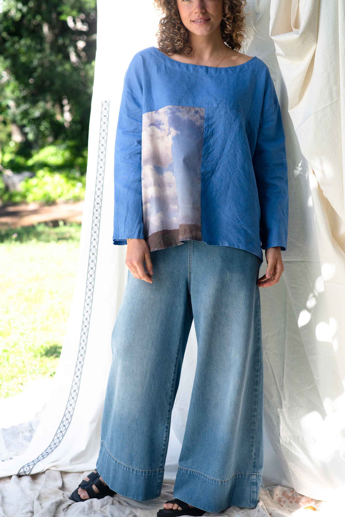 Ollie Denim Fara Clouds outfit with cloud print on top