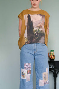 PeggyGarden Lucy patched jeans with landscape graphic top