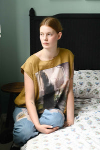 Woman in Peggy Garden Patchwork Jeans