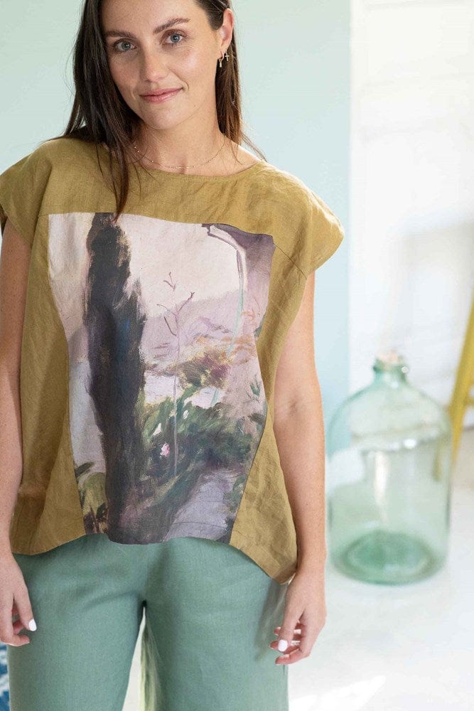 Cotton Front Panel Peggy Top with Garden View Print