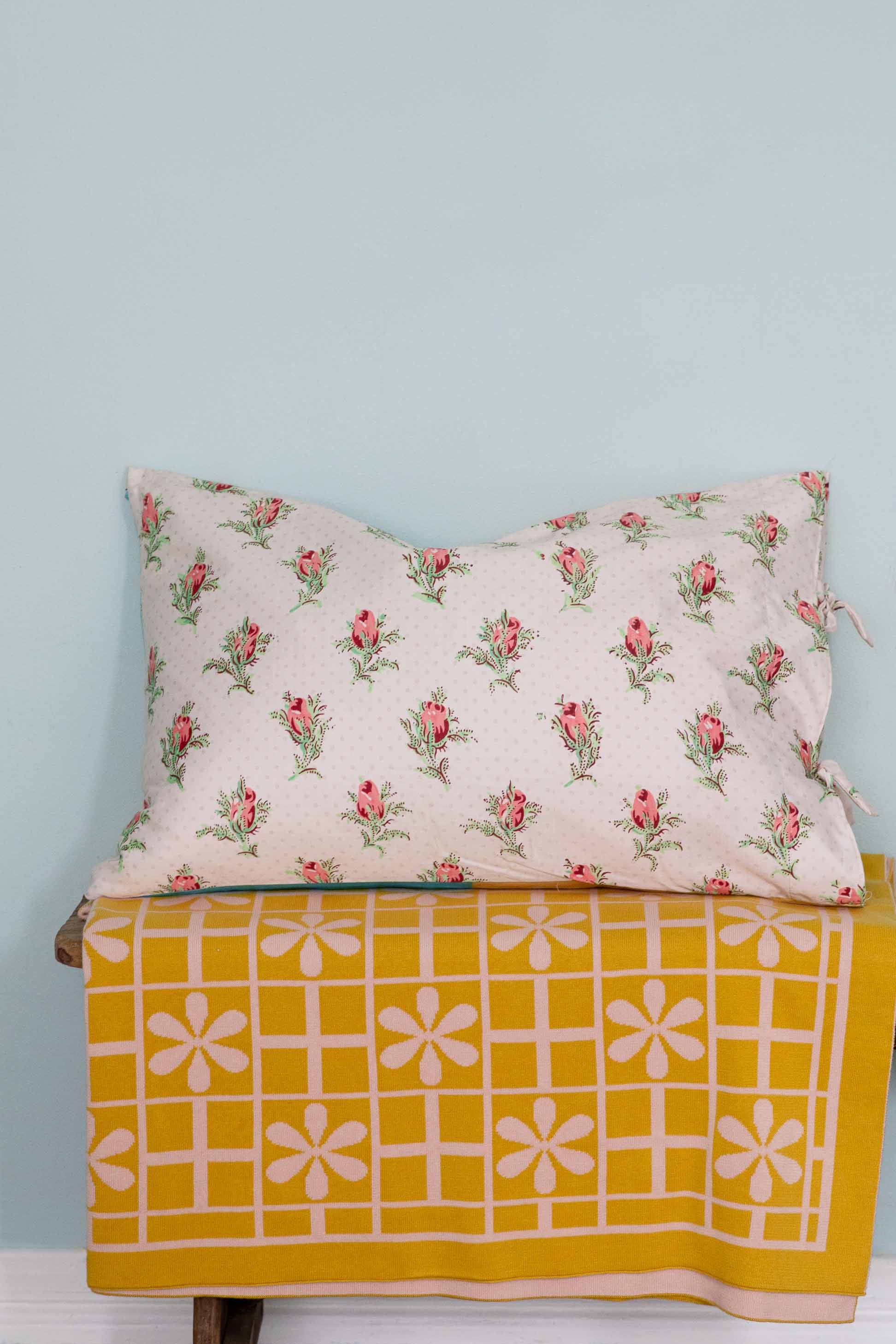 Peonies & Daisy print pillow and throw