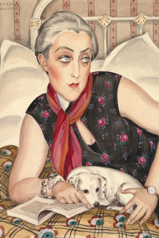 Woman reading with dog