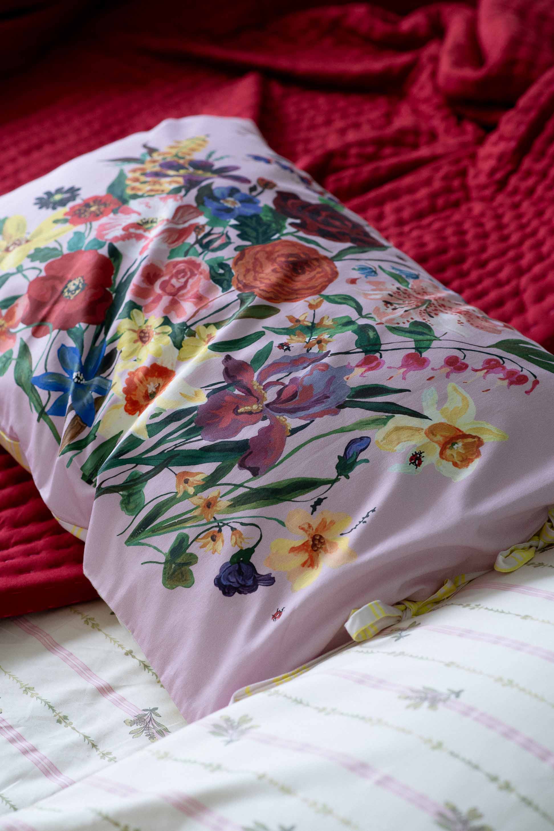 Rainbow Floral Pink pillowcase set *organic cotton