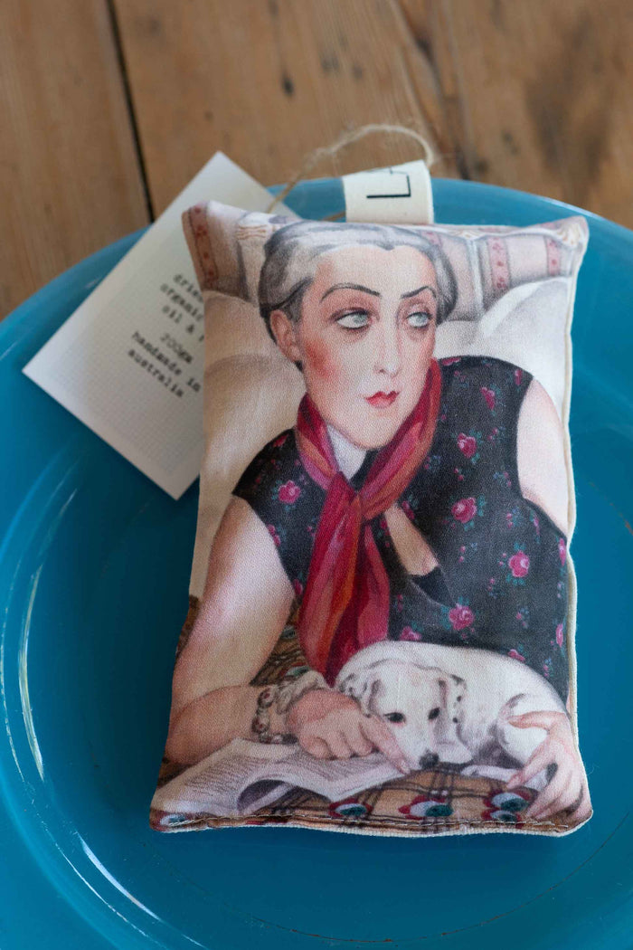 Reading Woman Scented Sachet with Dog