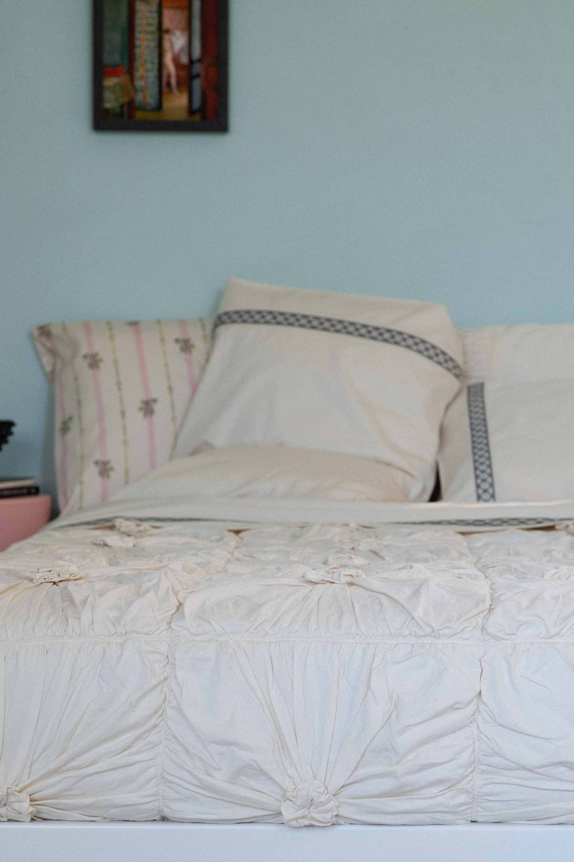 Rosette Natural La Belle Sheets Idony Pillowcase on bed