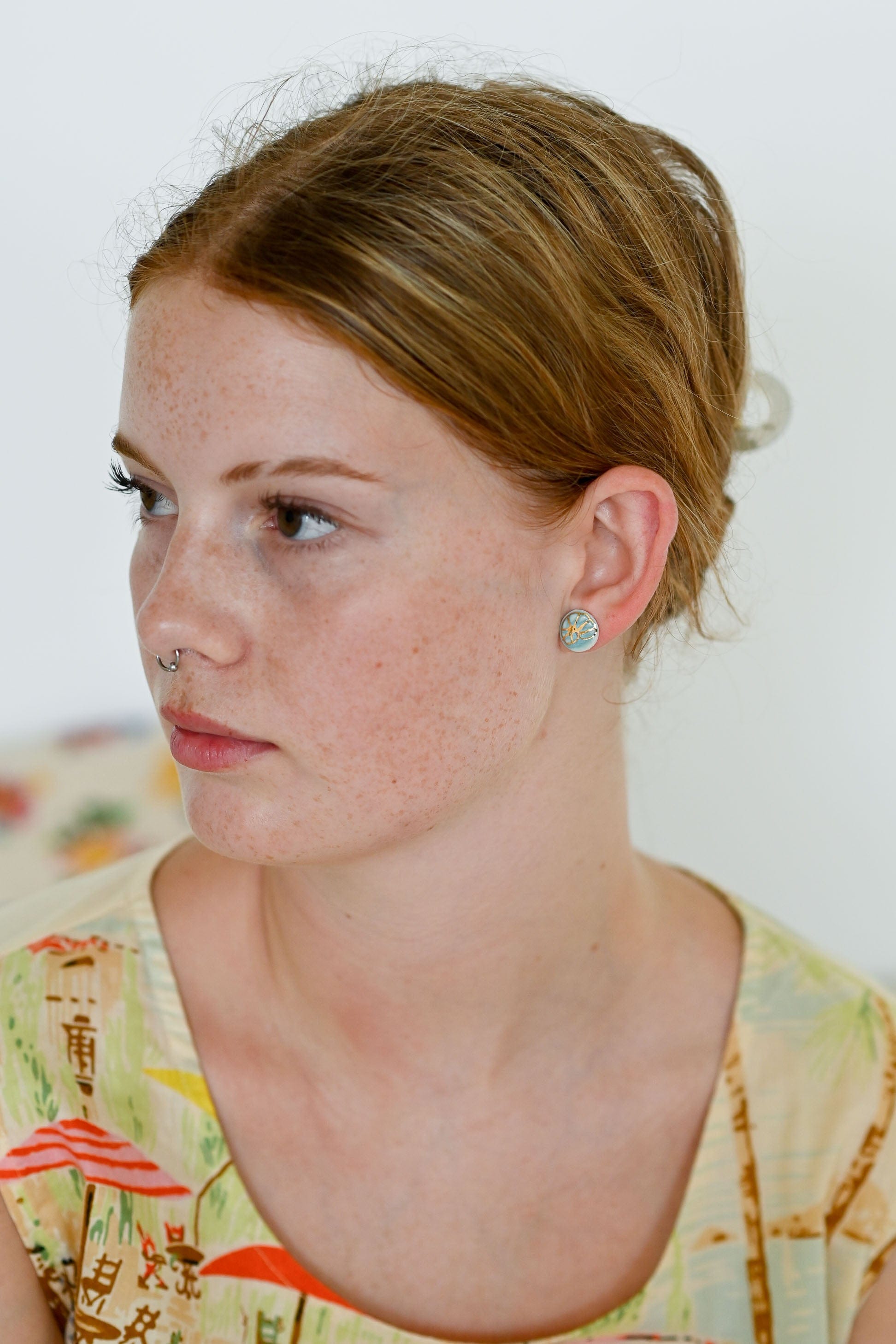 Shell Stud Earrings Light Blue