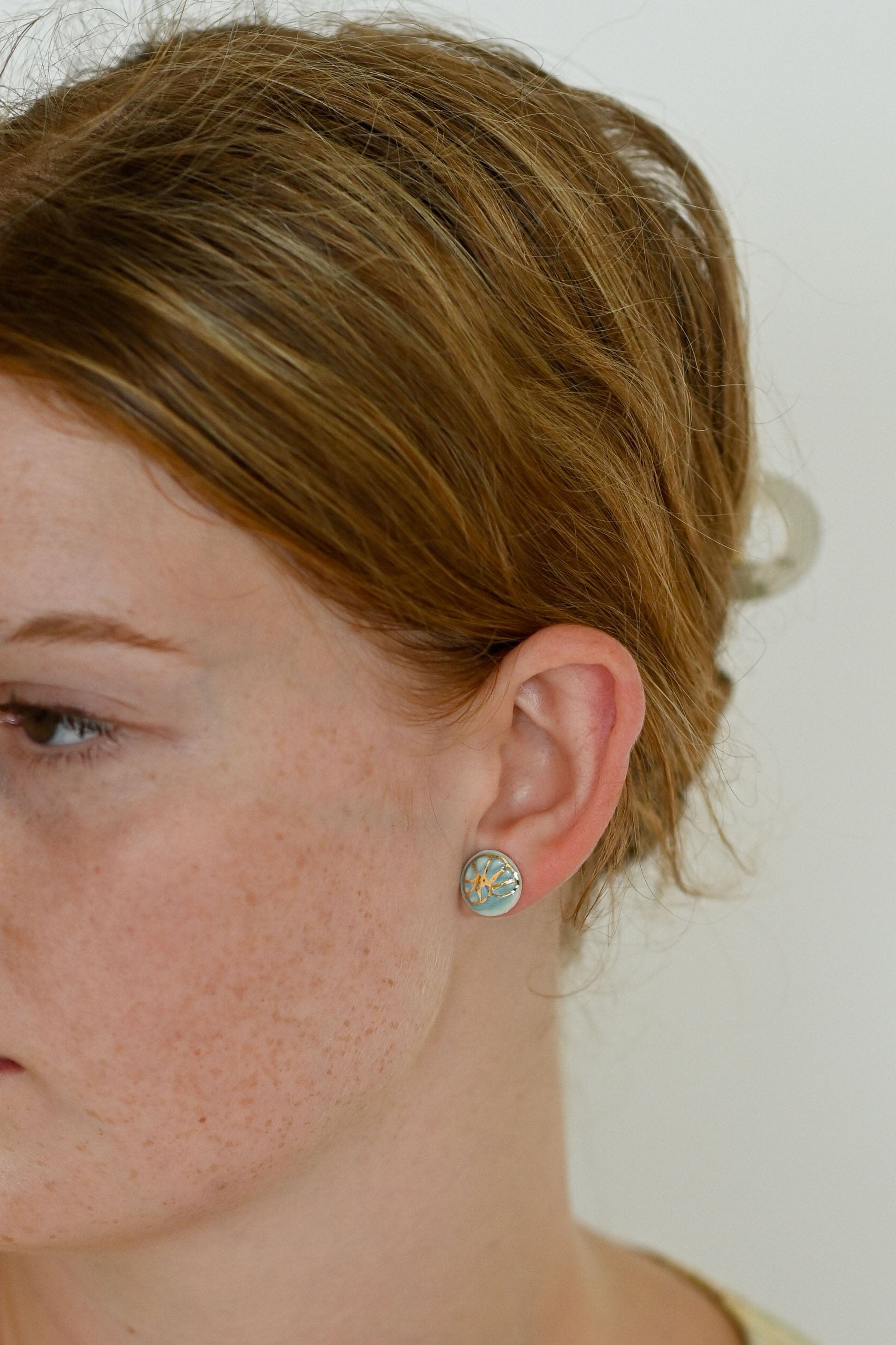 Shell Stud Earrings Light Blue