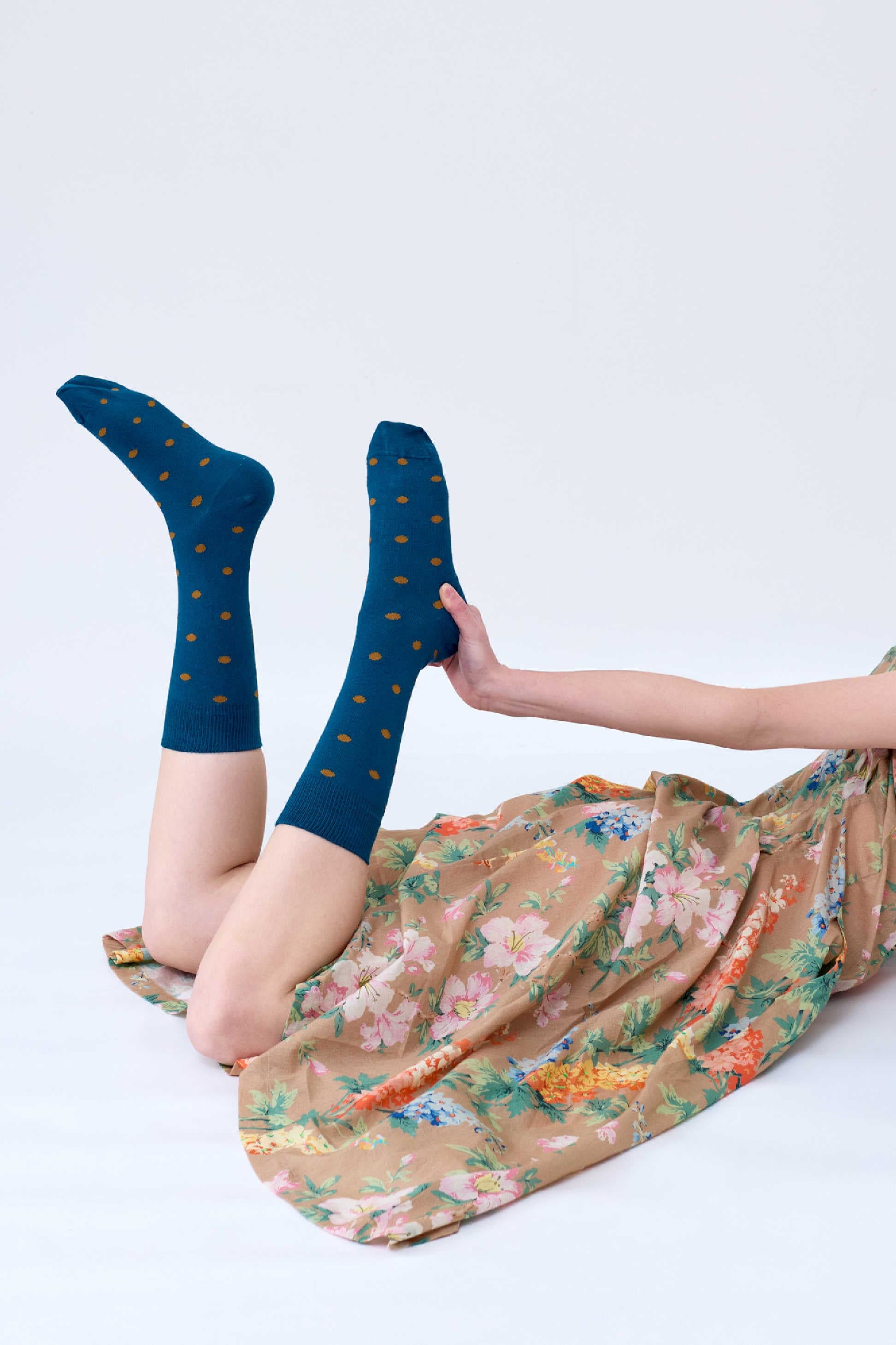 Spotty Cotton Socks Petrol