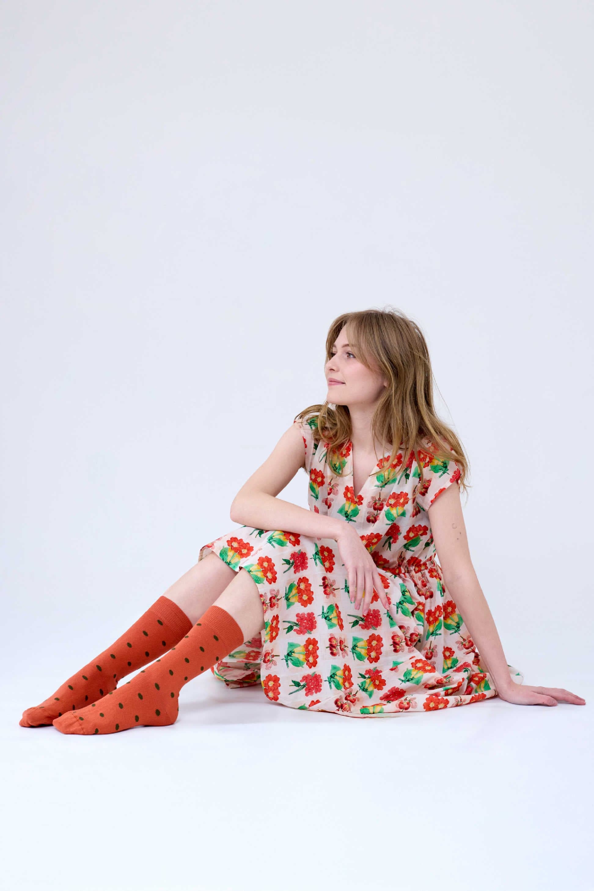 Spotty Cotton Socks Terracotta