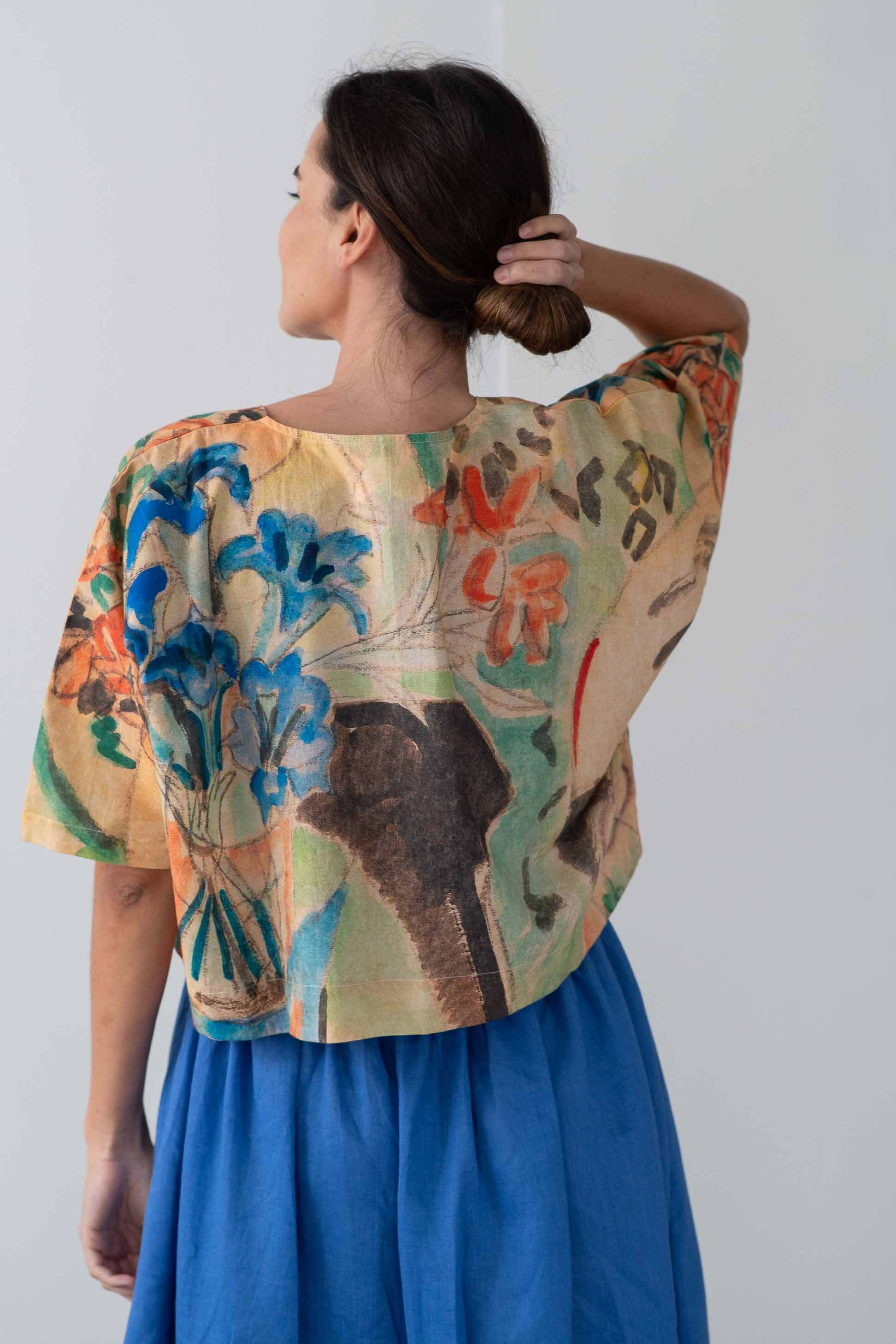 WrenGentianJaneLapis floral top and blue skirt