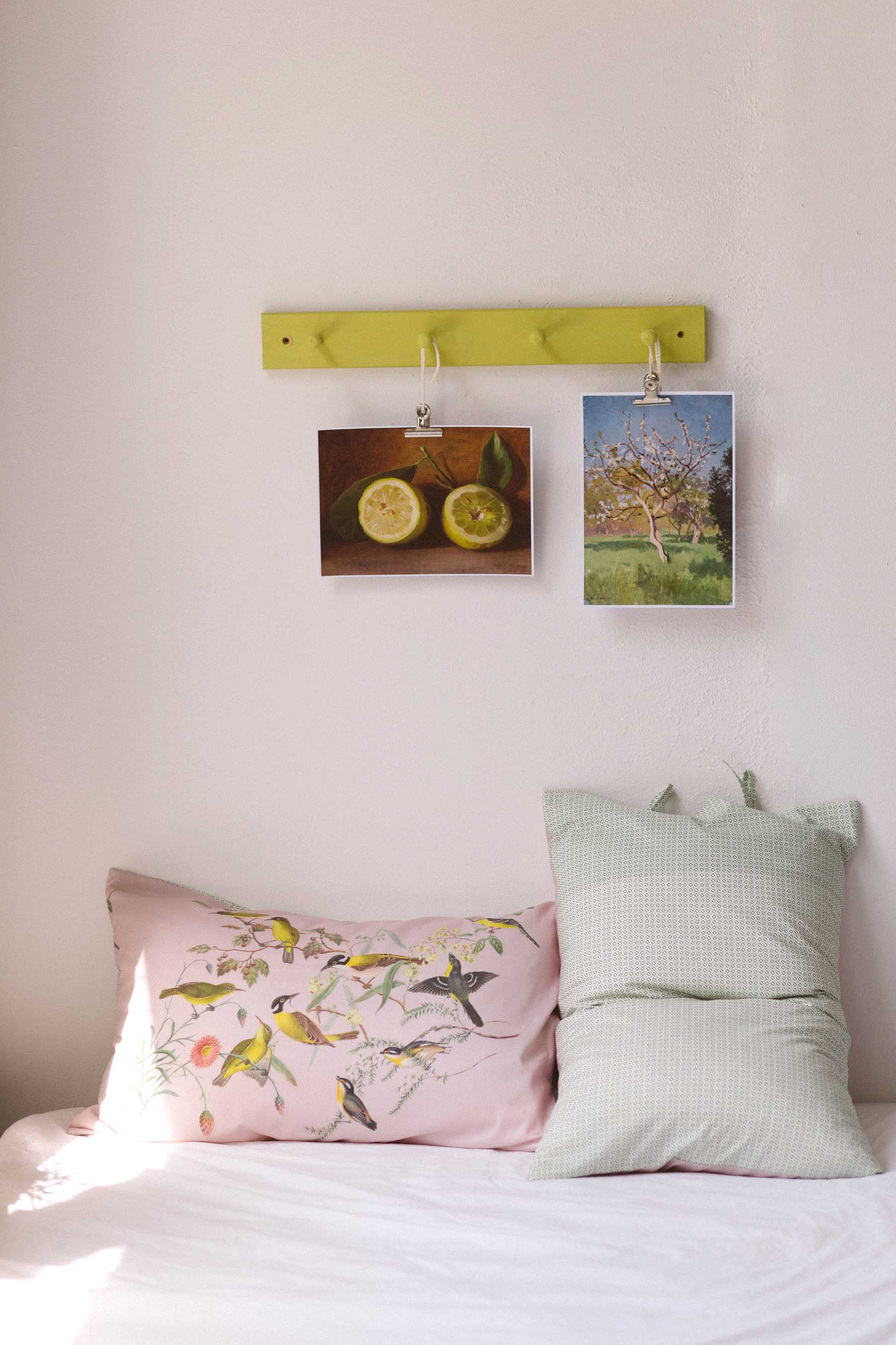 Yellow Birds Pillowcase & Art Print with lemons & apple tree