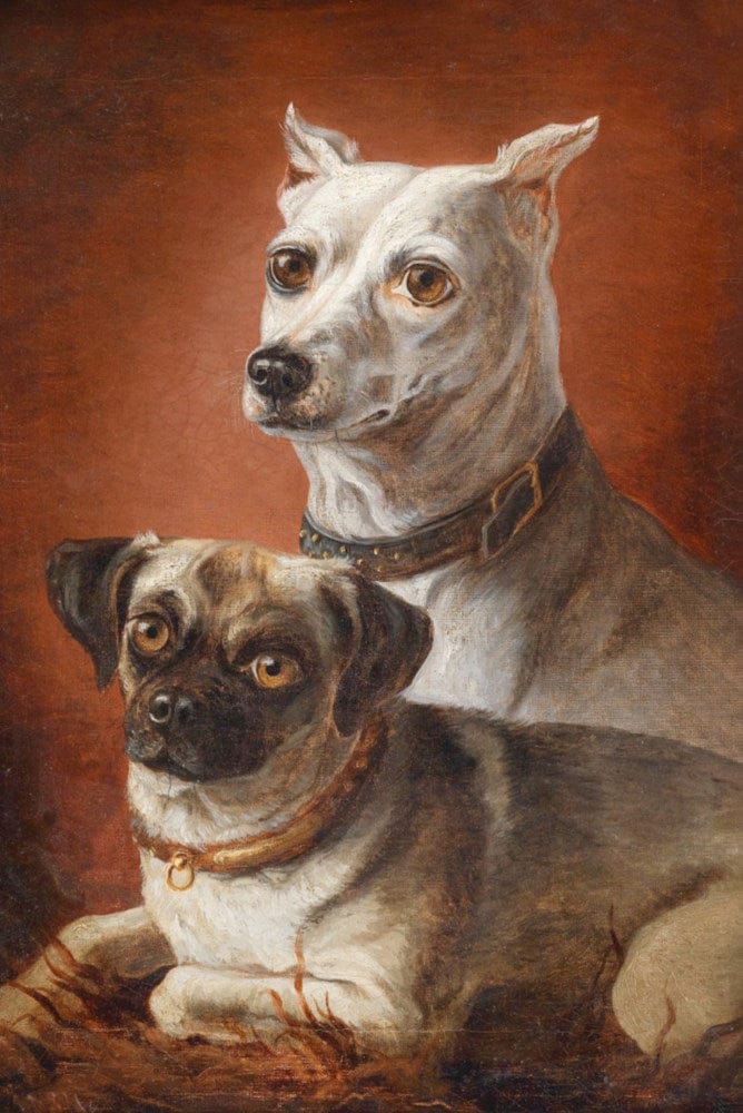Painting of two dogs, Zwei Hunde by Julius Hamburger.