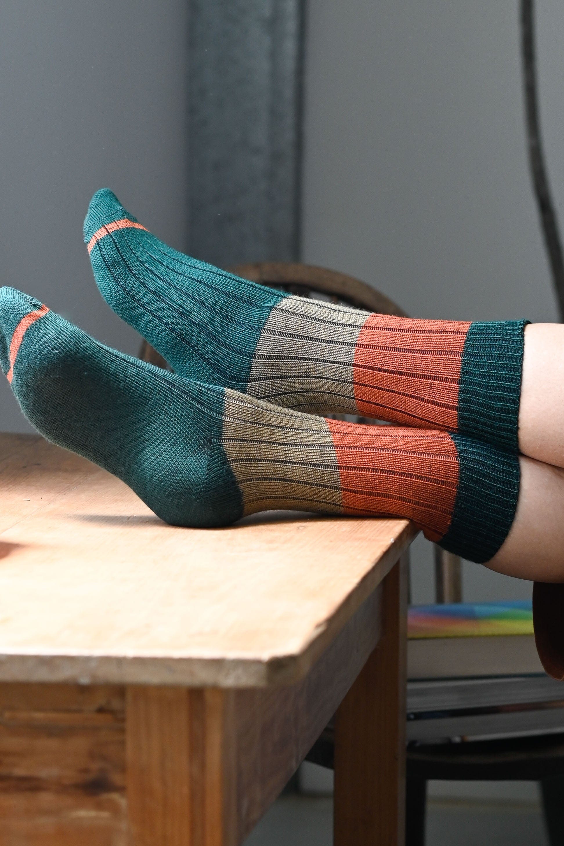 Chunky Rib Wool Socks Green