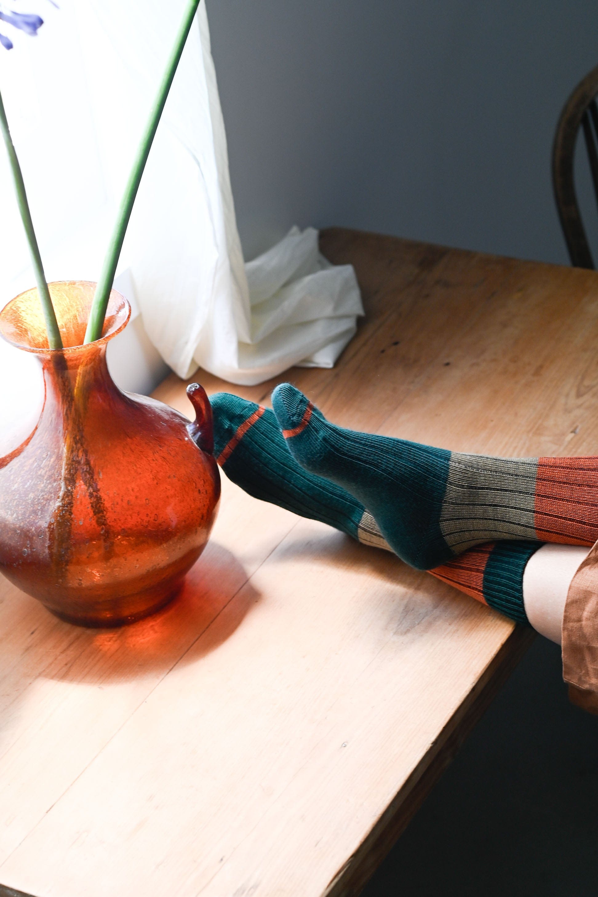 Chunky Rib Wool Socks Green