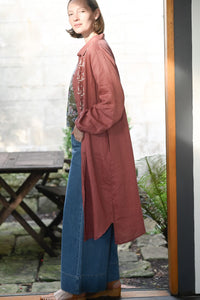 ivy linen shirt dress with embroidery side
