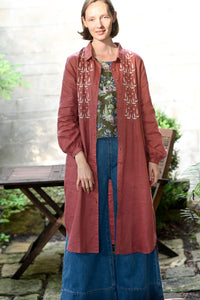 ivy long sleeve linen shirt dress with embroidery 