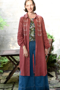 ivy long sleeve linen shirt dress with embroidery 