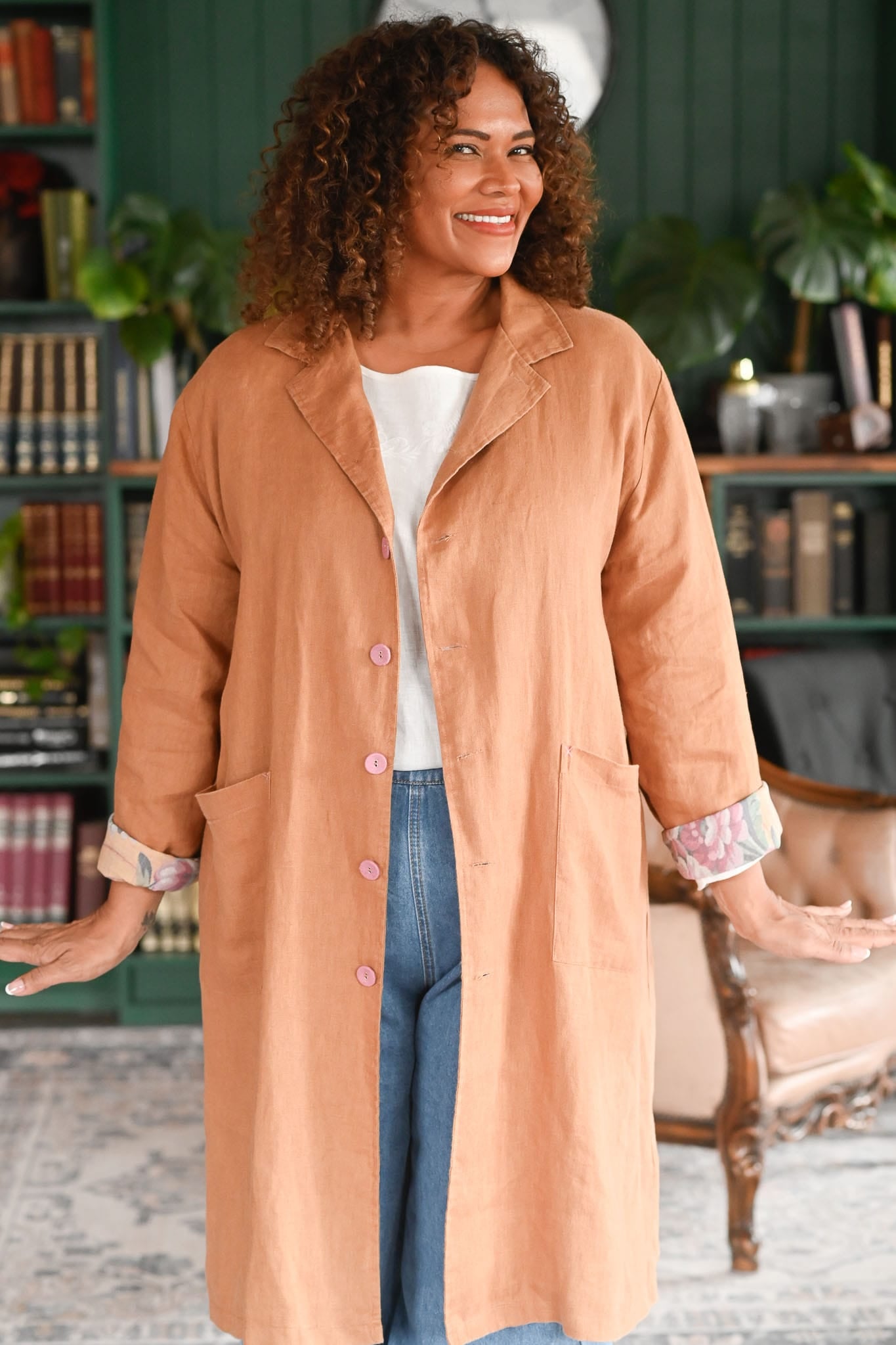 jenna winter linen jacket in tan