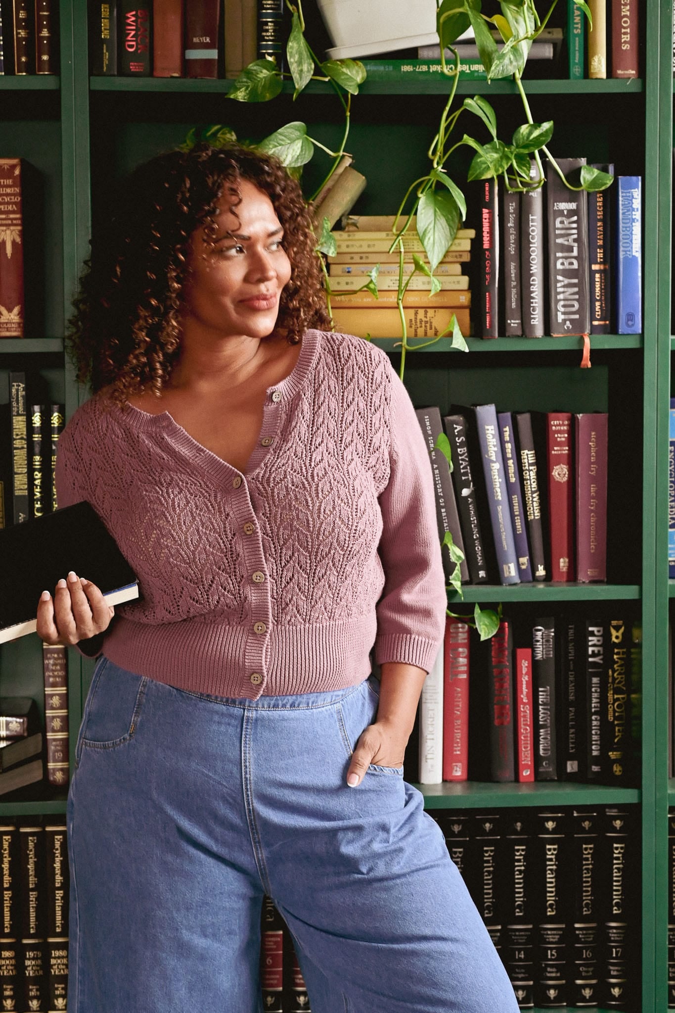organic cotton ava cardigan and ollie denim pants