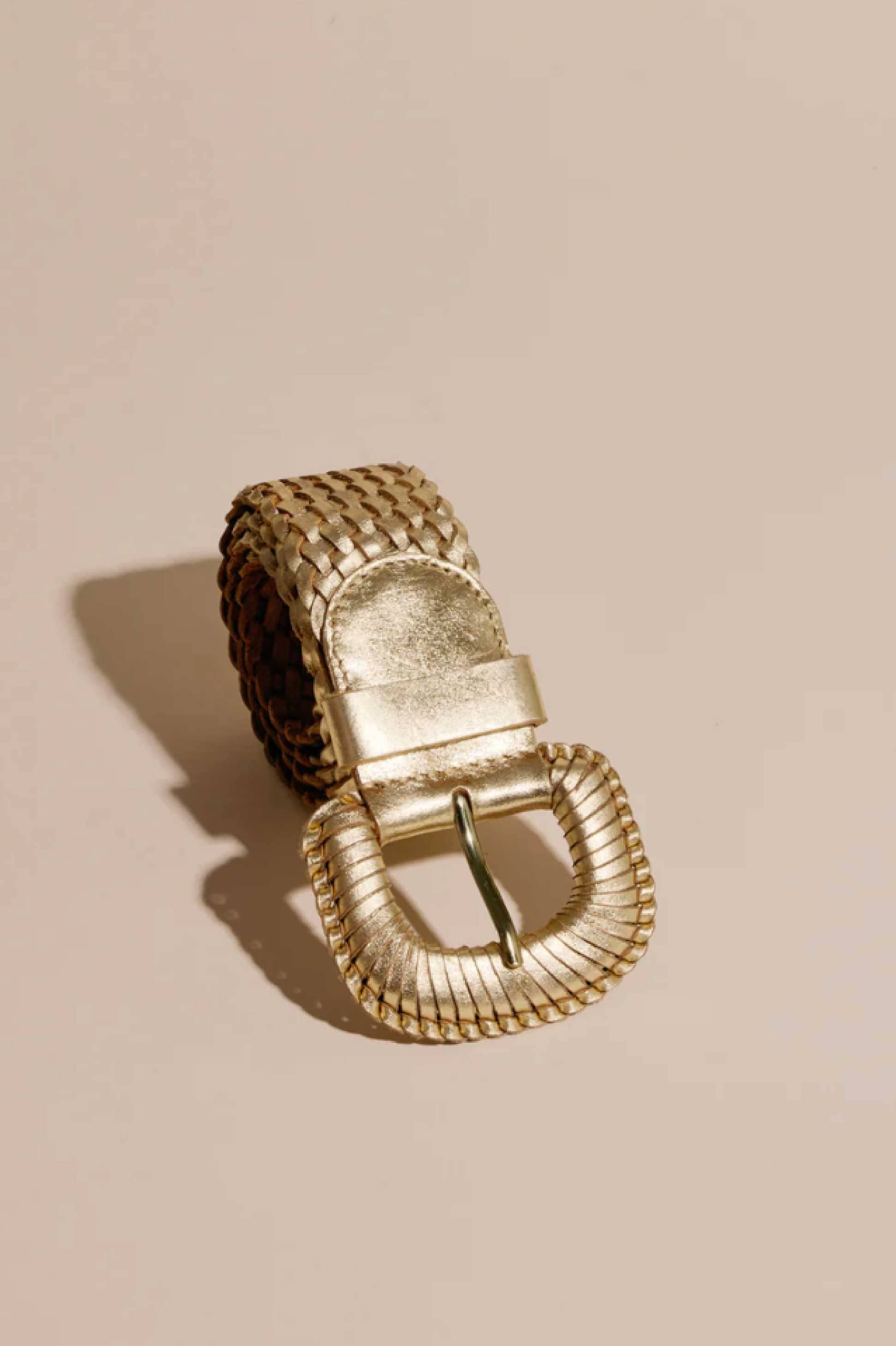Weave McQueen Leather Belt Gold