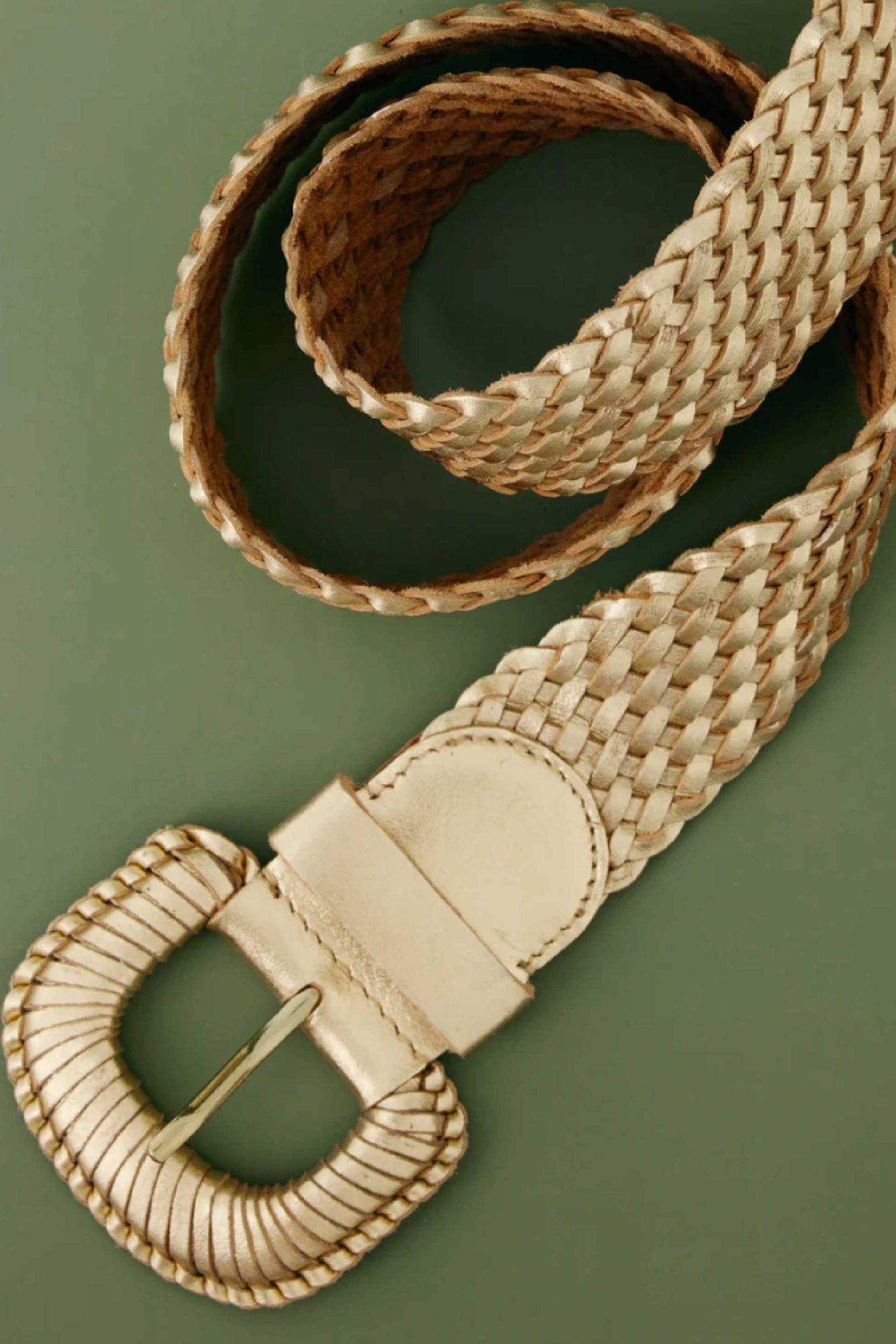 Weave McQueen Leather Belt Gold