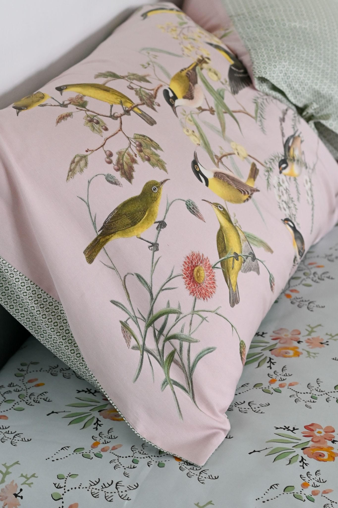 Yellow birds pillowcase set *organic cotton