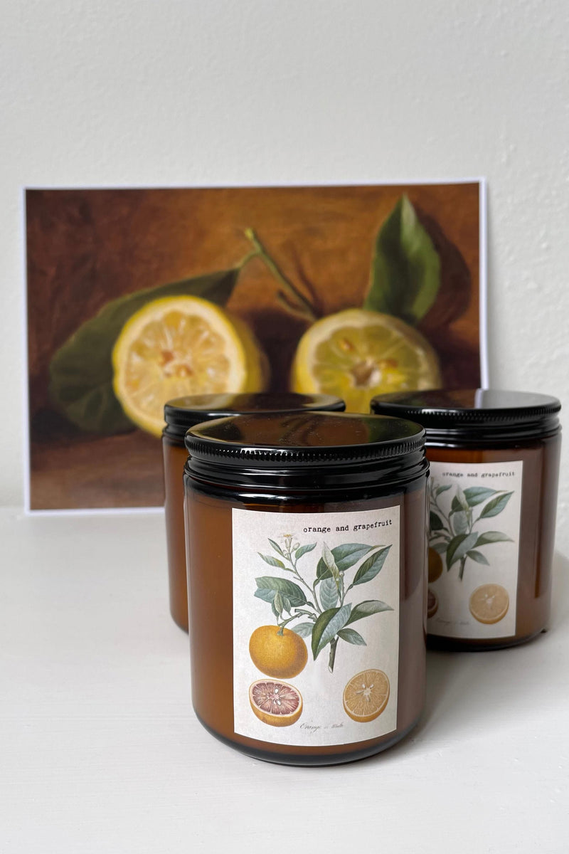 Orange Grapefruit Candle Jars with Citrus Art Print