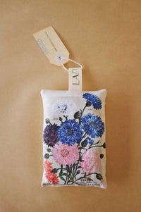 Lavender scented sachet with vintage image of Cyanus flowers