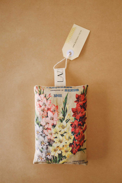 Lavender scented sachet with vintage image of Gladiolus flowers