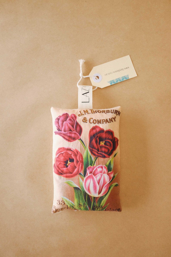 Lavender scented sachet with vintage image of tulip flowers