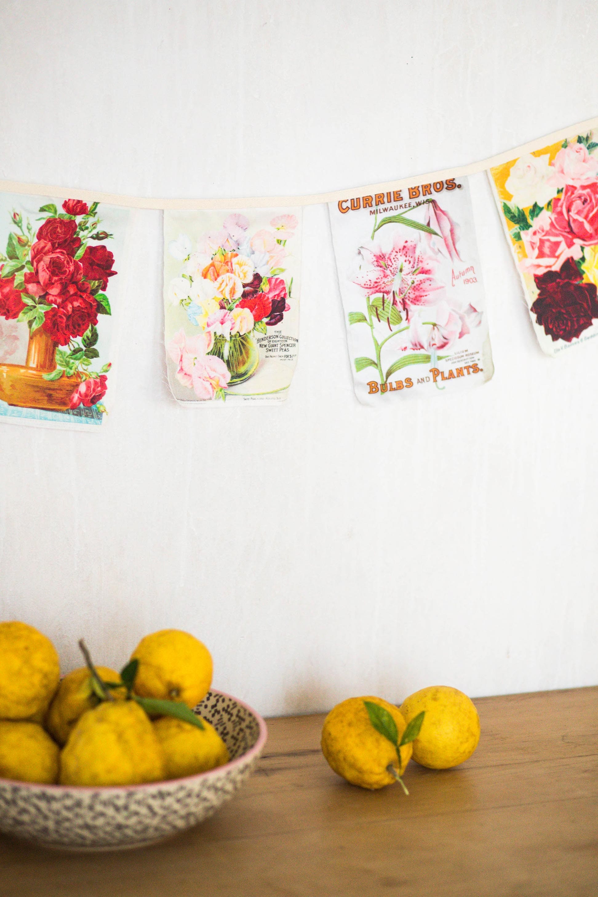 Vintage flower garland with lemons