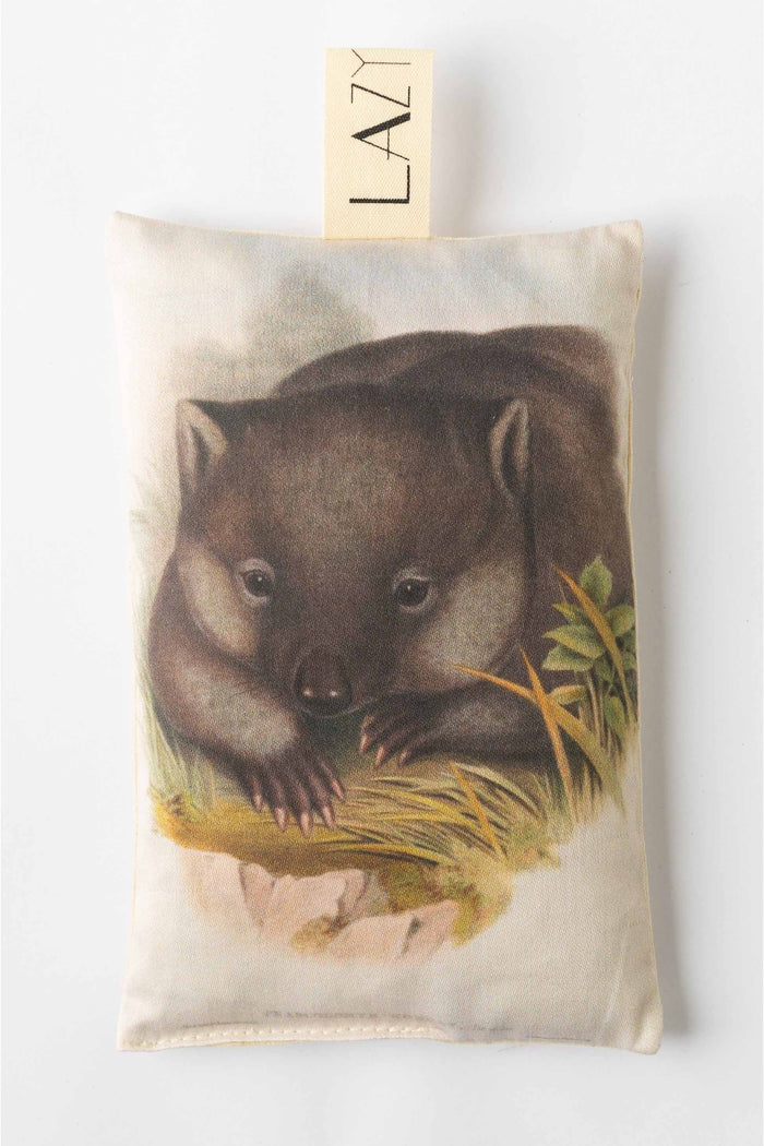 Wombat scented sachet with wombat illustration.